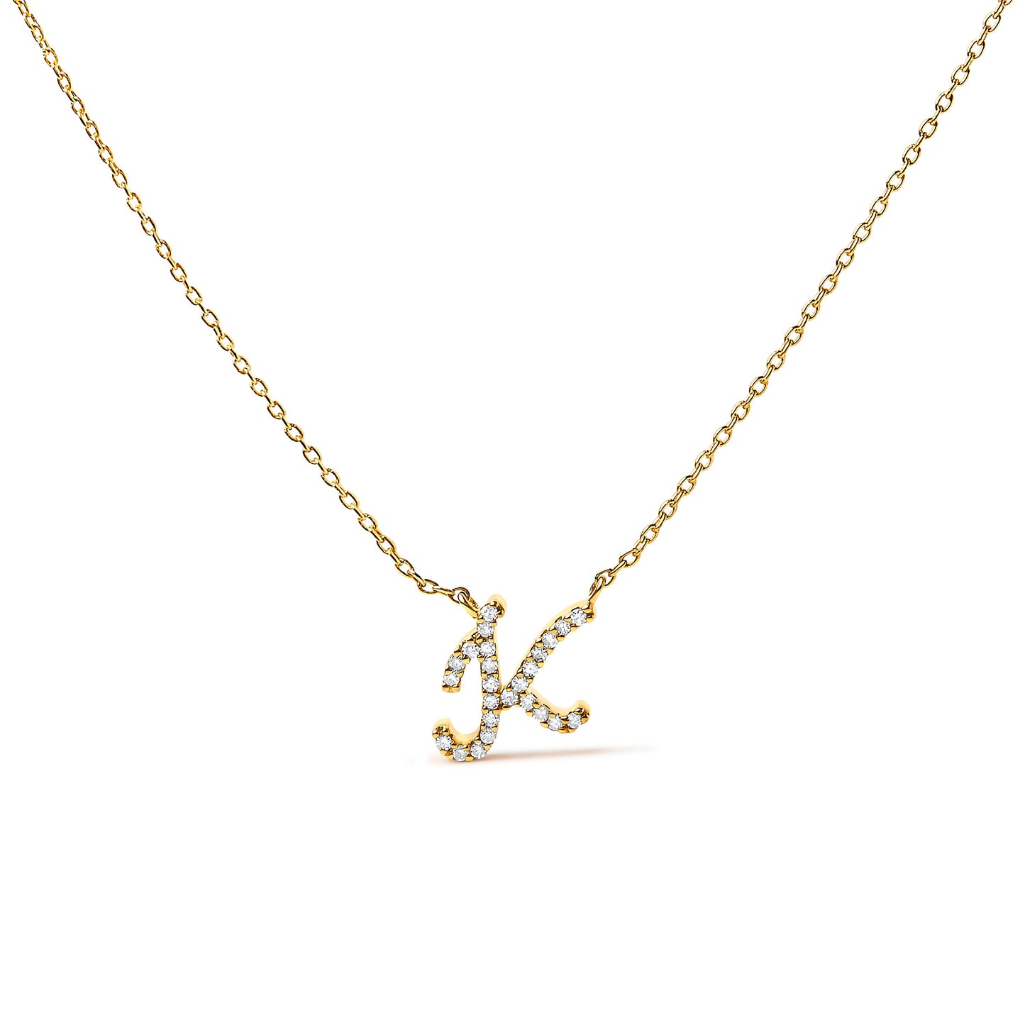 10K White Gold Diamond Accent "A" Initial Script Style Pendant Necklace
