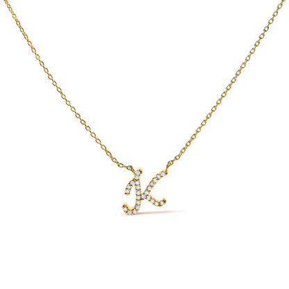 10K White Gold Diamond Accent "A" Initial Script Style Pendant Necklace