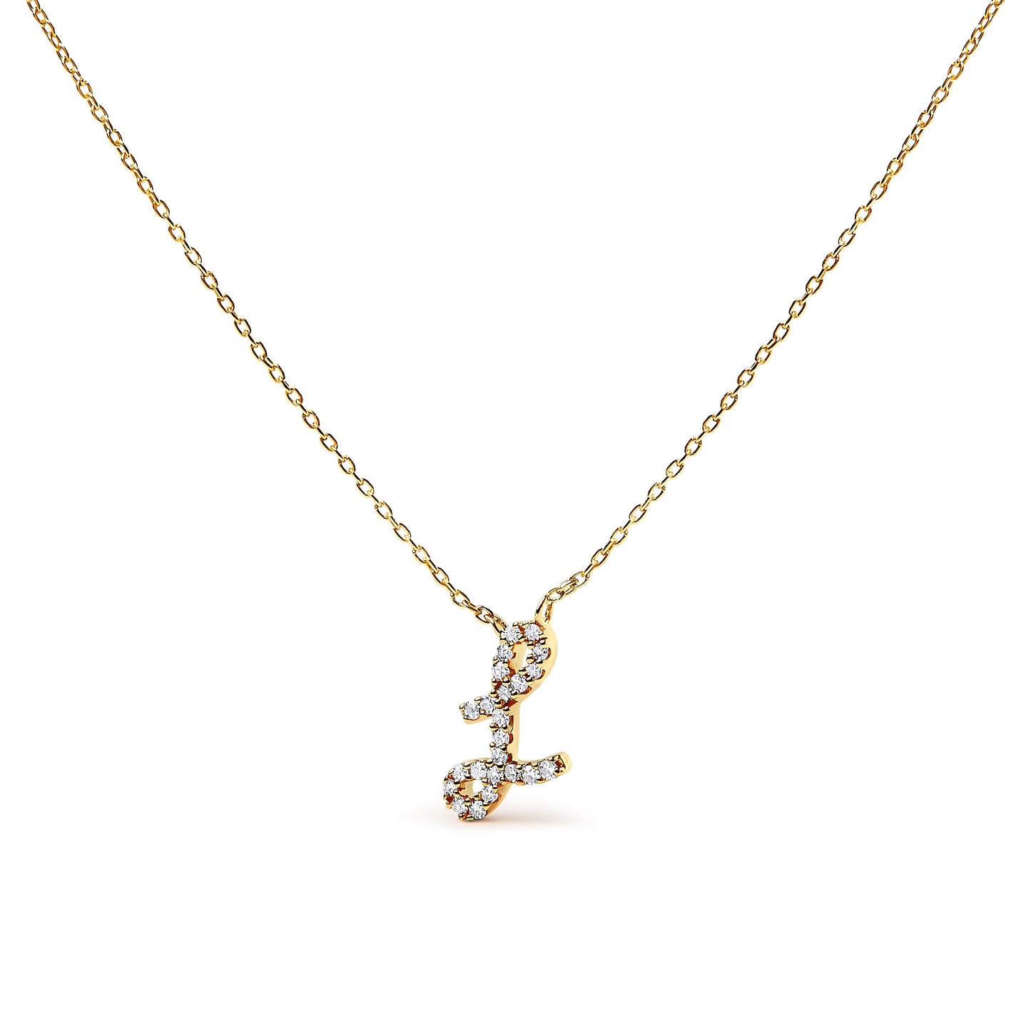 10K White Gold Diamond Accent "A" Initial Script Style Pendant Necklace