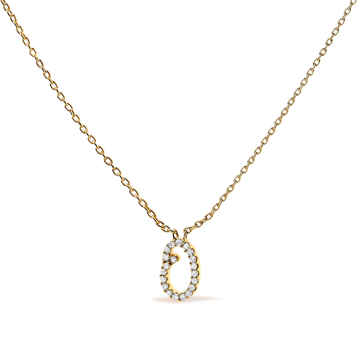 10K White Gold Diamond Accent "A" Initial Script Style Pendant Necklace