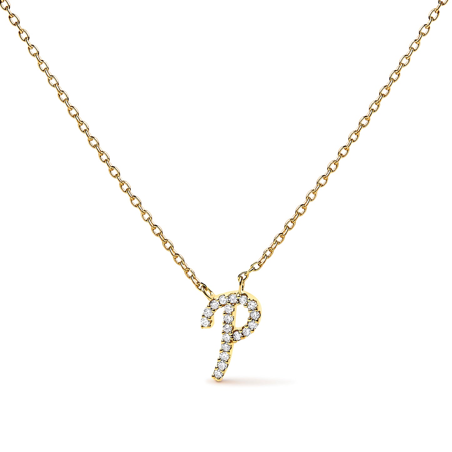 10K White Gold Diamond Accent "A" Initial Script Style Pendant Necklace