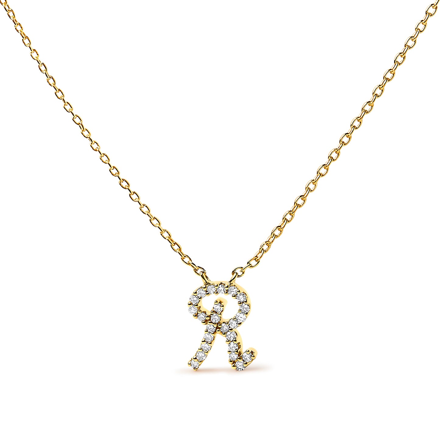 10K White Gold Diamond Accent "A" Initial Script Style Pendant Necklace