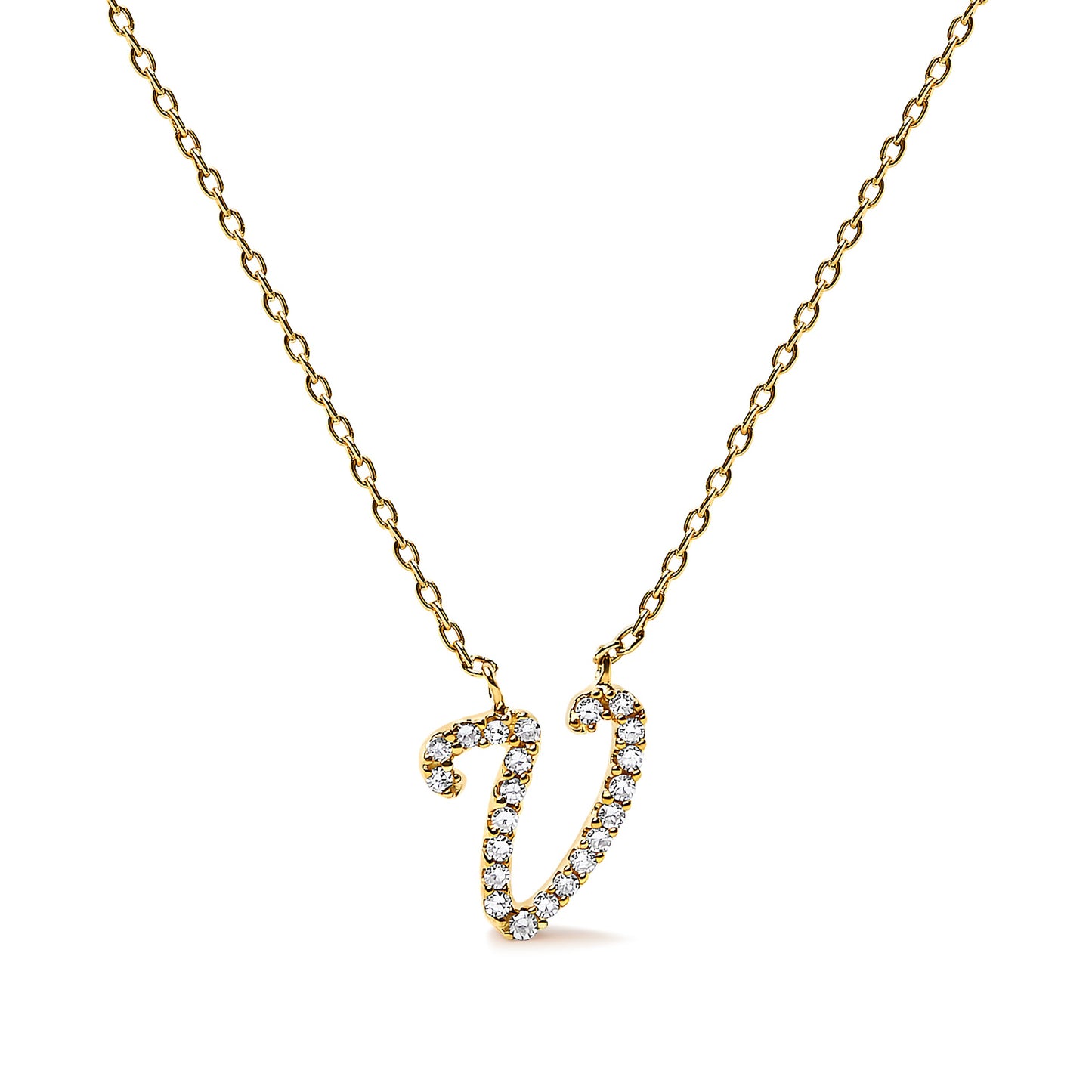 10K White Gold Diamond Accent "A" Initial Script Style Pendant Necklace