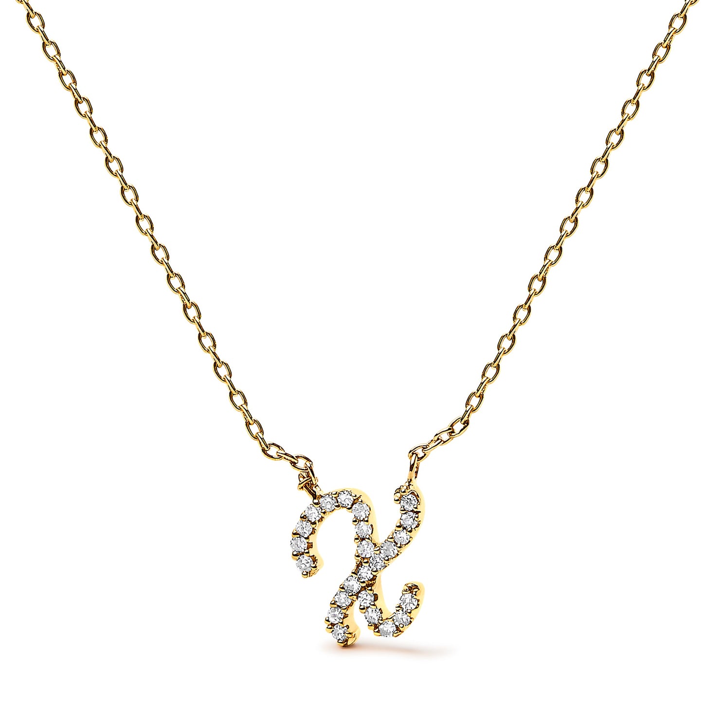 10K White Gold Diamond Accent "A" Initial Script Style Pendant Necklace