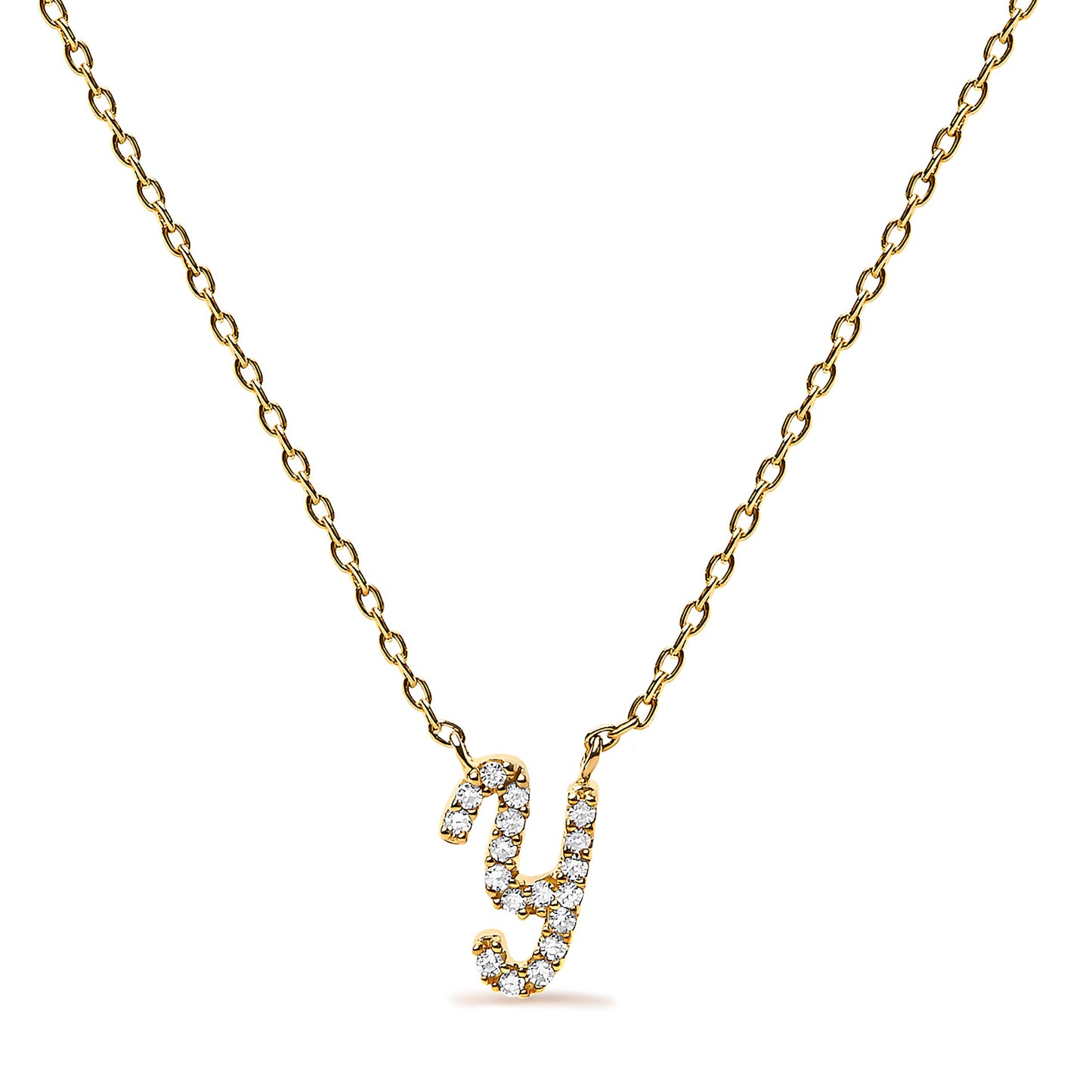 10K White Gold Diamond Accent "A" Initial Script Style Pendant Necklace