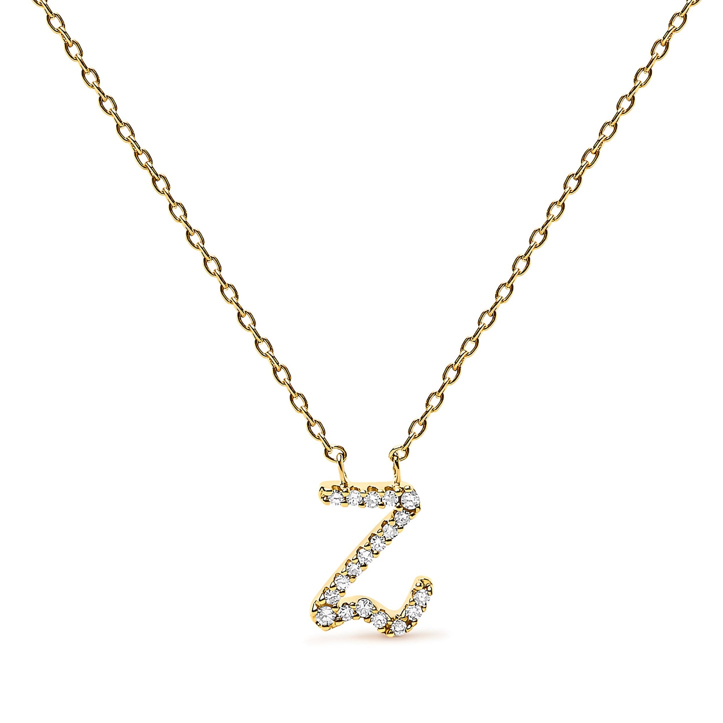 10K White Gold Diamond Accent "A" Initial Script Style Pendant Necklace