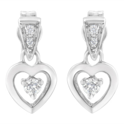 14K White Gold 1/6 Cttw Diamond Dangle Heart Stud Earrings (H-I, SI2-I1)