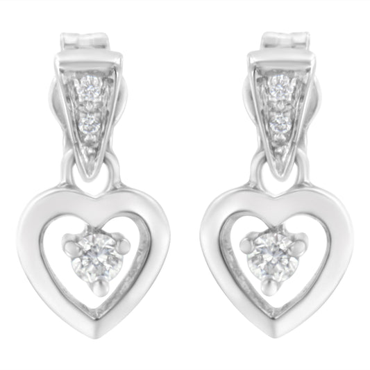 Boucles d'oreilles clous pendantes cœur en or blanc 14K, diamant 1/6 Cttw (H-I, SI2-I1)
