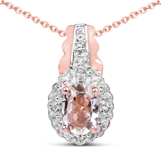 Pendentif en argent sterling 925 plaqué or rose 14 carats avec morganite véritable de 0,73 carat et topaze blanche