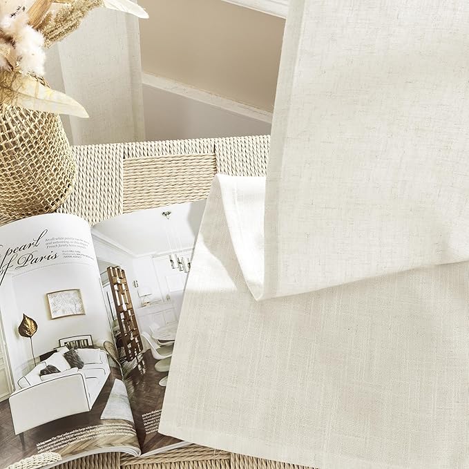 Joydeco Linen Curtains 2 Panel Set, Light Filtering, Ivory Linen Curtains 90 Inch Cream Drapes with Rod Pocket Back Tab (90" L x 37" W)