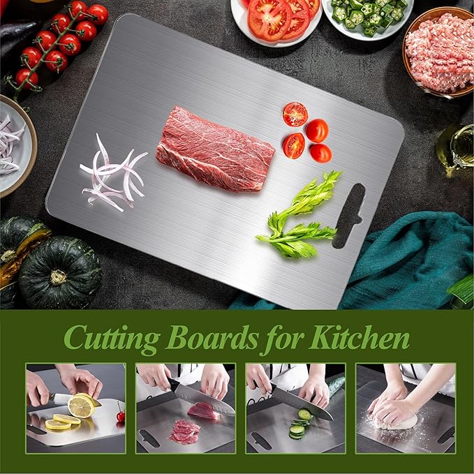 Titanium Cutting Board, 100% Pure Titanium Cutting Boards for Kitchen, Double Sided Food-Grade, Dishwasher Safe Chopping Board for Cutting Meat Vegetable Fruit (11.5"L x 8"W)
