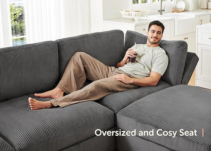 HONBAY Modular Sectional Couches with Storage Corduroy Sleeper Sofa Modular Sectional Couches for Living Room,Dark Grey