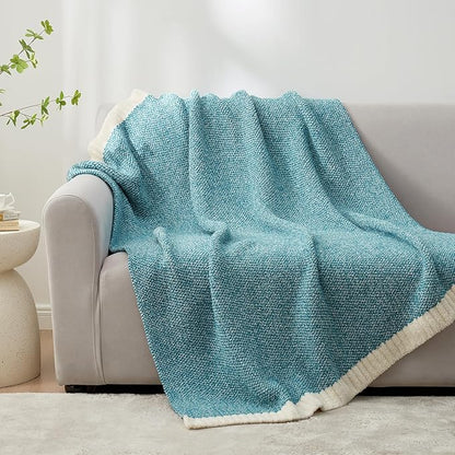 Snuggle Sac Teal Throw Blankets for Couch, Super Soft Warm Blankets Cozy Knit Fuzzy Plush Lightweight Throws for Sofa, Bed, Living Room, Heather Teal, 50x60 inches