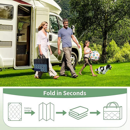 GENIMO Outdoor Rug Waterproof 6'x9' for Patio, Foldable Reversible Plastic Straw Carpet, Outside Area Mat for Patios, Rv, Deck, Picnic, Porch, Camper, Balcony, Beach, Navy Blue & Jade Green