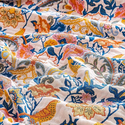 Boho Blanket Throw Quilt, 100% Cotton Soft Light Weight Throw Blankets for Summer, 60"x80" Farmhouse Flower Decorative Blankets, All Season Rustic Reversible Bohemian Throw Quilt