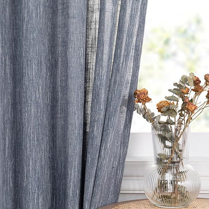 MYSKY HOME Semi Sheer Curtains 84 Inch Length, Living Room Curtains & Drapes Boho Sheer Light Filtering for Sliding Glass Door Windows Soft Elegant Rod Pocket, 50" x 84", Dusty Blue, 2 Panels