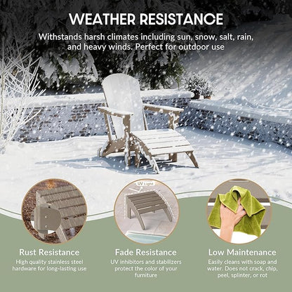 WestinTrends Outdoor Ottoman, Patio Adirondack Ottoman Foot Rest, All Weather Poly Lumber Folding Foot Stool for Adirondack Chair, Widely Used for Outside Porch Pool Lawn Backyard, Weathered Wood