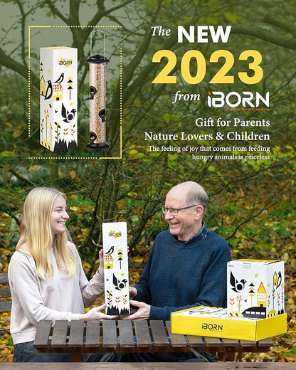 iBorn Metal Bird Feeders Black Wild Bird Feeder for Outdoors Hanging All Metal Black Finishing 14 Inch 6 Port(Seed is not Included)