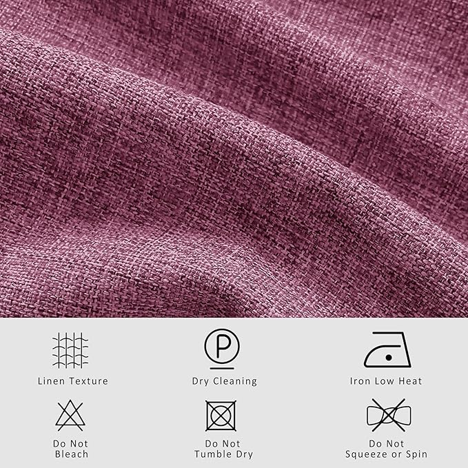 Macochico Pinch Pleated Blackout Linen Curtains 96 Inches Long 100% Light Blocking Burlap Curtains for Bedroom Living Room Thermal Window Panels with Tieback 72”Wx96”L Lilac 1 Panel