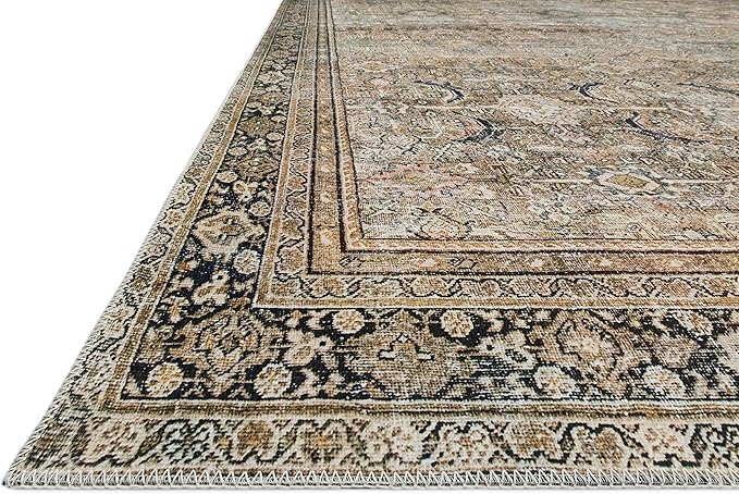 Loloi Layla Collection LAY-03 Olive/Charcoal 2'-6" x 7'-6" .13" Thick Runner Rug, Soft, Durable, Vintage Inspired, Distressed, Low Pile, Non-Shedding, Easy Clean, Printed, Living Room Rug