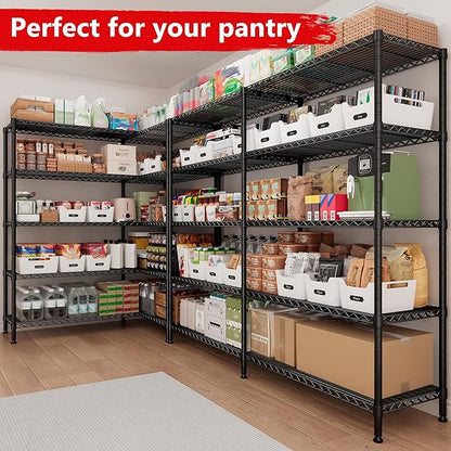 REIBII 5-Tier Heavy Duty Metal Wire Shelves, Industrial Style, 61.7"W x 72.4"H x 15.8"D, 1500 LBS Capacity, Adjustable, Rust Resistant, 2 Pack