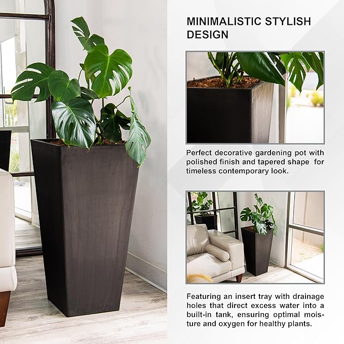 XBrand Modern 28-Inch Square Planter, Modern Tapered Planter Perfect for Indoor & Outdoor, Patio Décor, Set of 2
