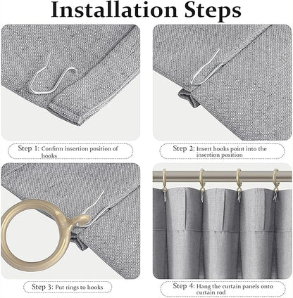 FMFUNCTEX Pinch Pleated Curtains 96 Inches Long for Living Room, Dove Grey Semi Sheer Faux Linen Textured Pleat Drapes for Bedroom with Hooks, Light Filtering Farmhouse Window Drapes 2 Panels