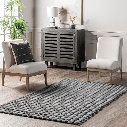 nuLOOM Jeni Checkered 6x9 Machine Washable Area Rug for Living Room Bedroom Dining Room Kitchen, Dark Grey