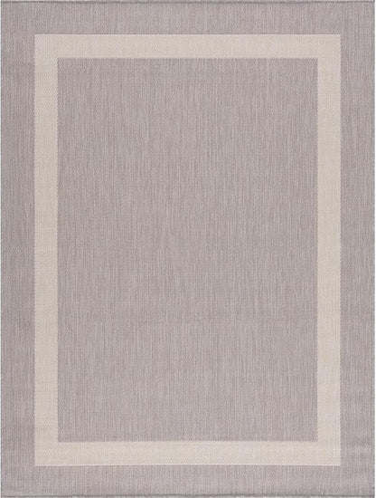 CAMILSON Outdoor Rug 5x7,Modern Outside Rugs for Patios Porches Waterproof Durable Washable Non-Shedding, Easy-to-Clean Indoor Outdoor Area Carpet (5 x 7, Bordered - Gray/White)