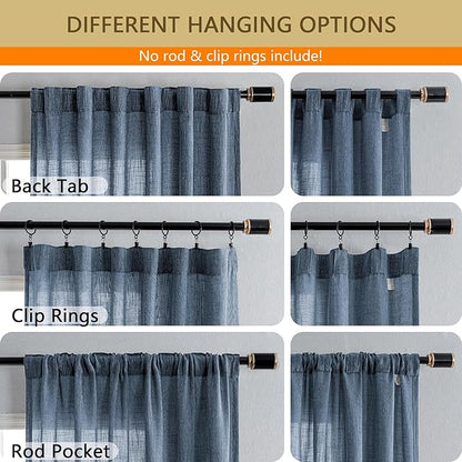 MYSKY HOME Semi Sheer Curtains 84 Inch Length, Living Room Curtains & Drapes Boho Sheer Light Filtering for Sliding Glass Door Windows Soft Elegant Rod Pocket, 100" x 84", Dusty Blue, 1 Panel