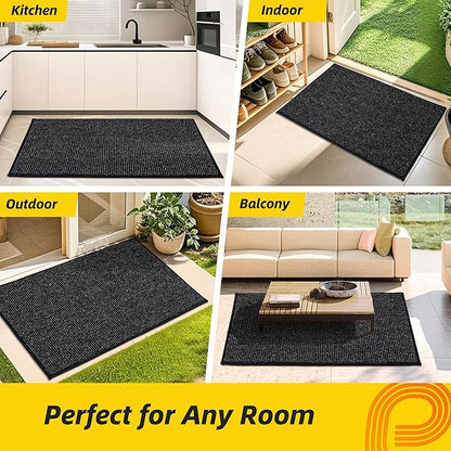 JSEI Dirt Trapper Door Mat 24"x36" Non-Slip Washable Entrance Mat, Dog Doormats, Absorbent & Fade-Resistant Floor Mats, Low Profile Welcome Mats for Entryway, Front Door, and Inside Entrance, Black