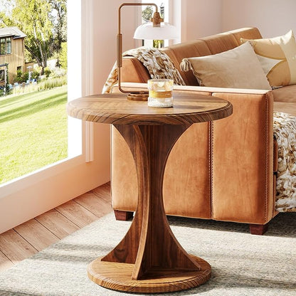 Tribesigns Round End Table for Living Room, Wood Side Table Set of 2, Mid-Century Bedside Nightstand for Bedroom, Accent Table, Easy Assembly, Vintage Brown