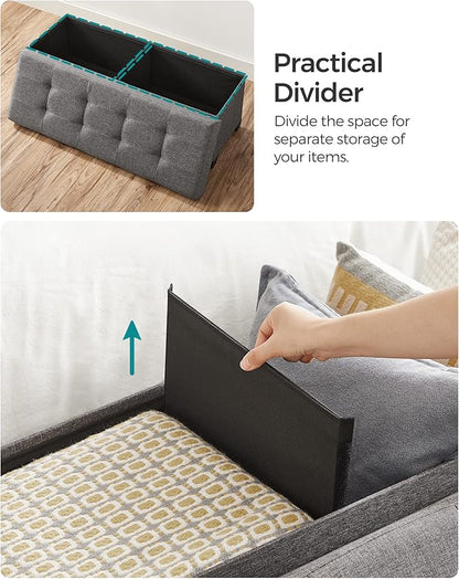 SONGMICS Storage Ottoman Bench, Foldable Foot Rest with Legs, 15 x 43 x 15.7 Inches, End of Bed Bench, Storage Chest, Load up to 660 lb, for Living Room, Bedroom, Entryway, Slate Gray ULSF018G01