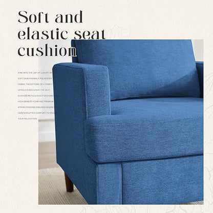 Mid-Century Accent Chair,Modern Linen Fabric Armchair for Living Room,Comfy Upholstered Reading Accent Chairs for Bedroom,Single Sofa Chair with Wood Legs (Blue, 2 Pack)