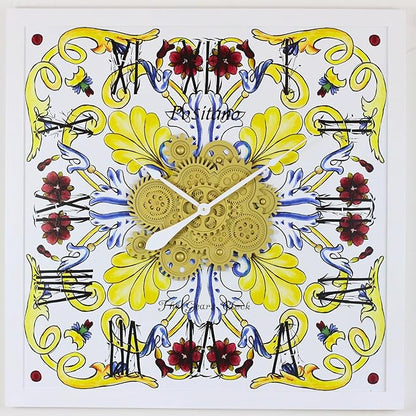 The Gears Clock Wall Clock Italy Collection with Moving Gears (Positano, 36 inch Square)