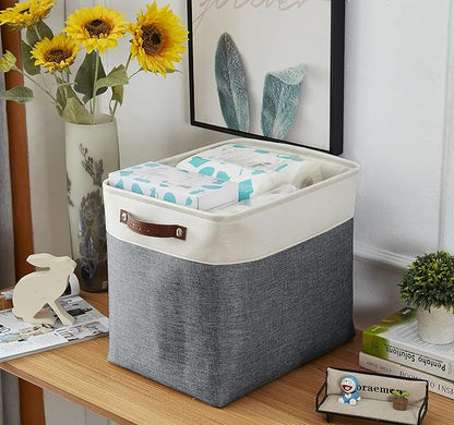 DECOMOMO Extra Large Storage Baskets 54.5L Fabric Storage Bins for Organizing Linen Closet, Toys, Nursery (Slate Grey and White, XXXL - 3 pack)