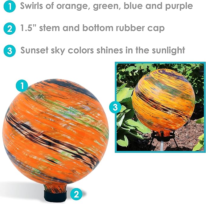 Sunnydaze 10-Inch Gazing Ball for Garden - Glass Gazing Globe for Outside - Garden Orb Yard Decor - Sunset Sky - Set of 2
