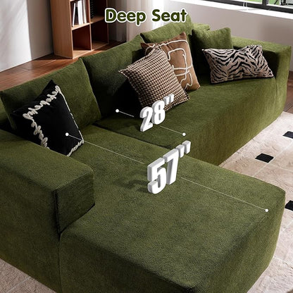 ovios 104" Cloud Sectional Couch with L-Shape Chaise,Modern Modular Sofa with Deep Seat, Upholstered Couches for Living Room Bedroom,No Assembly Required, Green (Cloud Velvet)