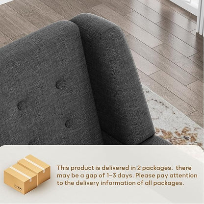 HUIMO Button-Tufted Accent Chairs Set of 2,Upholstered Reading Living Room Chair,Mid Century Modern Chair with Linen Fabric, Club Chair,Comfy Arm Chairs for Living Room,Bedroom,Grey