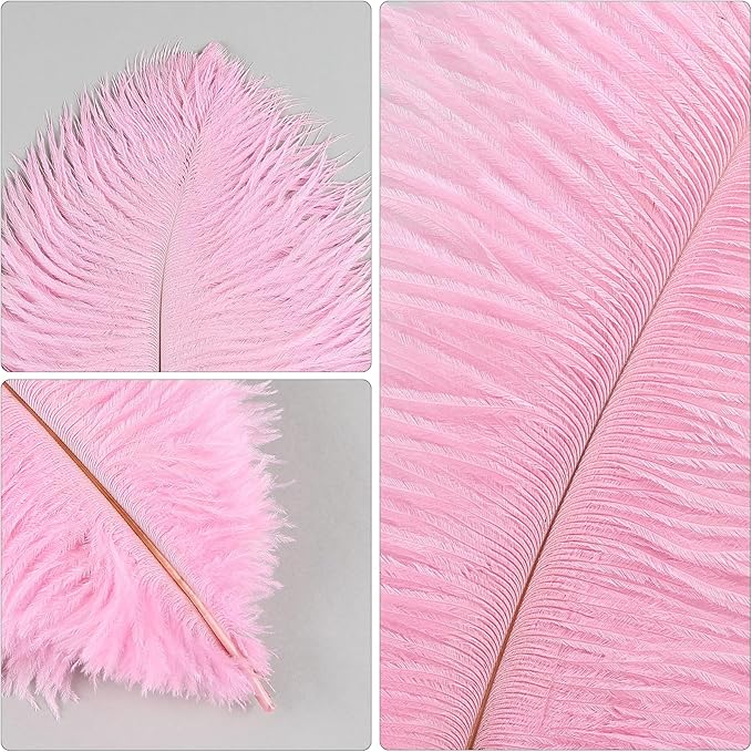 THARAHT Pink Ostrich Feathers 24pcs Natural Bulk 8-10Inch 20cm-25cm for Crafts Wedding Party Centerpieces Flower Arrangement Easter Gatsby and Home Decoration Feathers