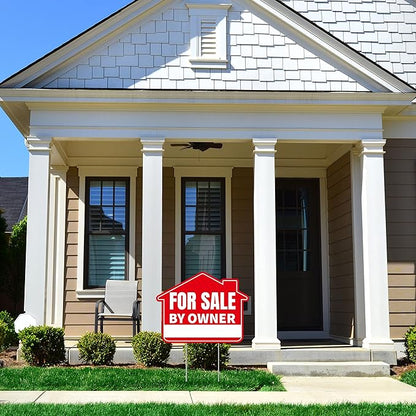3PC For Sale By Owner Sign with Stakes, 17 Inches by 13 Inches - Double Sided Signs - Corrugated Plastic - FSBO Yard Sign for Home House Real Estate
