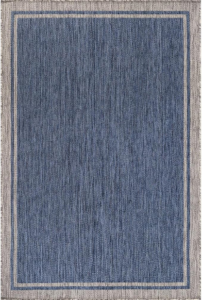 CAMILSON Outdoor Rug, 6x9 Bordered Navy Blue Gray Modern Area Rugs for Indoor and Outdoor Patios, Porches Waterproof Washable Porch Deck Outside Carpet (Bordered Navy, 6 x 9)