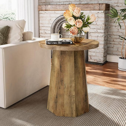 Tribesigns Round Pedestal End Table, Farmhouse Couch Side Table with Octagonal Base, Nightstand Accent Wooden Drink Stand (1, Rustic Brown)