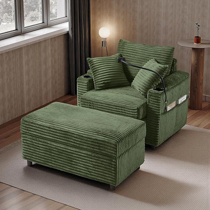 Accent Chair with Storage Ottoman Upholstered Living Room Chairs for Reading Chair with Chaise Lounge Chairs Indoor, Comfortable Armchair for Bedroom