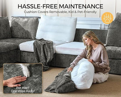 Oversized Modular Sofa Comfy Cloud Couch with Storage, Extra Deep Plush Sectional Sofa Set for Living Room, Covers Washable, Chenille, Olar (Grey, 4-Seater with Ottoman, l-Shaped)