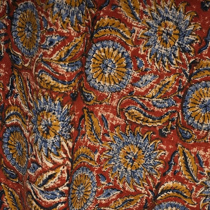 Handmade Cotton Throw Blanket | Floral Block Print in Orange & Navy | 48x70 Inches Fringed Bed Runner | Lightweight Boho Sofa Throw for Couch, Living Room & Bedroom Decor