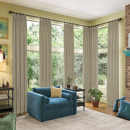 RAIN CITY Taupe Blackout Curtains&Drapes 140 Inch Long Custom Made High Ceiling Pinch Pleated Look Draperies with Hooks 2 Story Light Blocking Curtains for Loft Sliding Door 50 Wide Set of 2