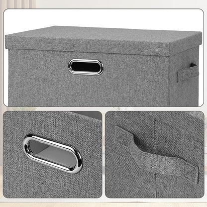 Large 17" 36 Quart Collapsible Stackable Storage Bins with Lids, 1 Pack Grey Foldable Fabric Closet Storage Boxes with Lids, 4 Handles Heavy-duty Linen Cube Baskets for Bedroom
