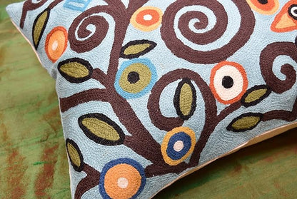 Lumbar Klimt Pillow Cover | Green Birds | Tree of Life | Modern Floral | Outdoor Pillows | Mid Century Chair Cushion | Handmade Wool Size 14x20