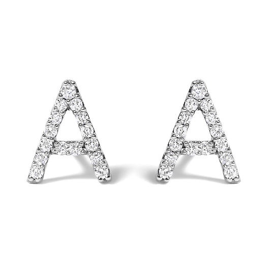10K White Gold 1/10 Cttw Diamond Initial â€œAâ€ Stud Earring